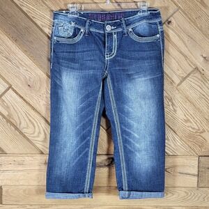 Hydraulic Capri Jeans Women Size 5/6 Contrast Stitch Embellished Dark Wash Blue